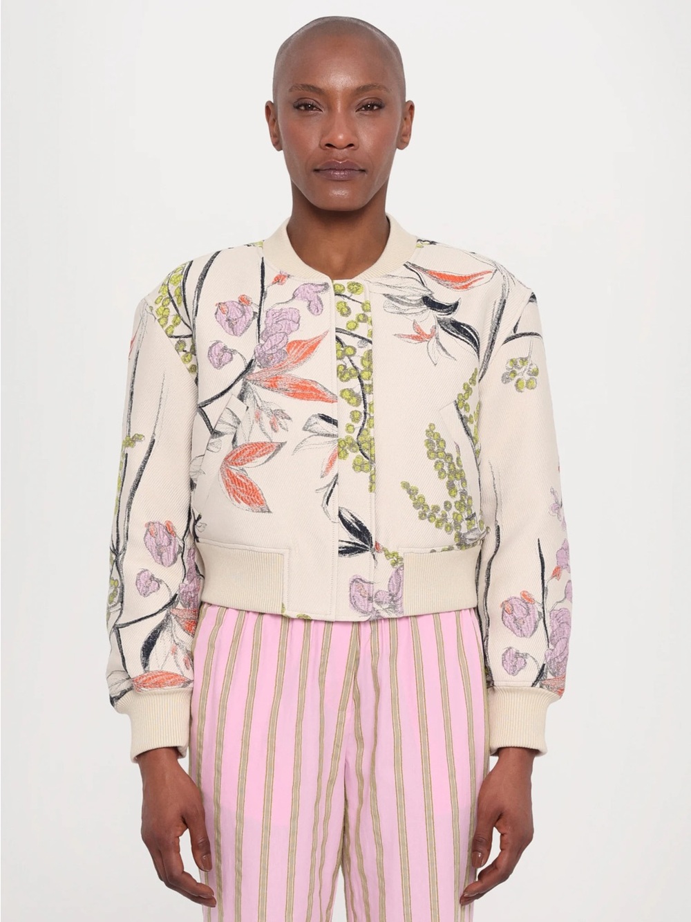 STINE GOYA Drop Shoulder Floral Bomber